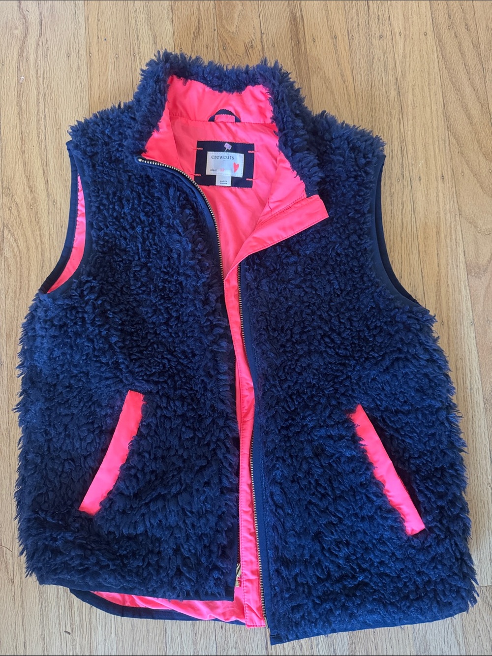 Crewcuts Navy Sherpa Vest with Hot Pink Trim
